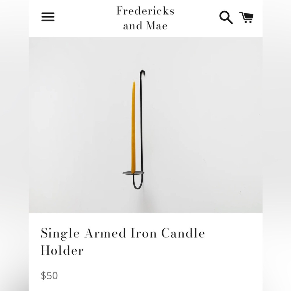 FREDERICKS & MAE: Single Armed Iron Candle Holder - Black Iron